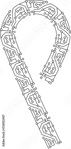 Electronic circuit line forming a partial loop with visible open ends and connected paths.
