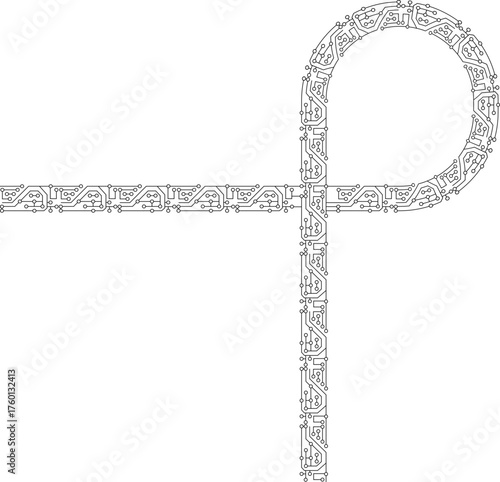 Electronic circuit loop that changes direction with connected curved pathways forming a closed curve.
