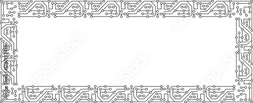 Rectangular electronic circuit frame with evenly distributed circuit lines outlining a closed shape.