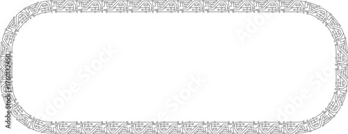 Rectangular electronic circuit frame with softly rounded corners and connected conductive lines.