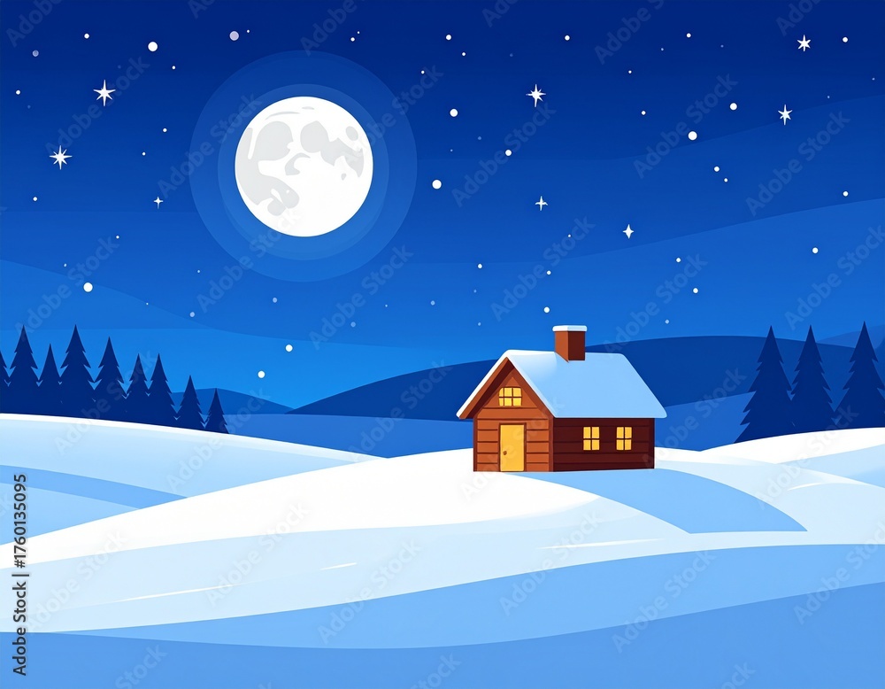 Fototapeta premium Peaceful Winter Night Landscape