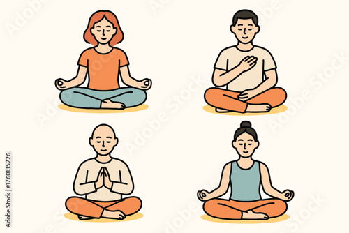 Diverse group of people meditating in lotus pose for inner peace and mindfulness