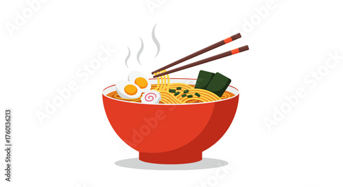 Steaming Hot Bowl of Delicious Ramen Noodles with Chopsticks.