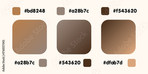 Gradient collection, shiny rainbow hologram. Holographic foil texture, beige, grey, brown gradation. Catalog of samples palettes in RGB HEX. Vector set for frame, border, other design.