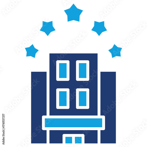 Star Rated Hotel Flat Blue Icon