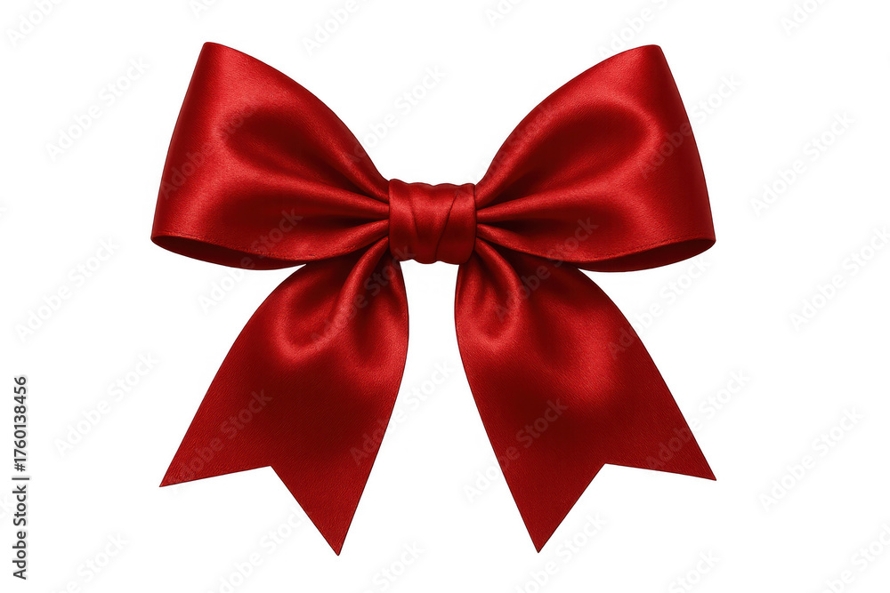 Fototapeta premium Red satin ribbon bow knot for gift wrapping, christmas decoration, sales, anniversary, birthday, valentine's day, shopping, holiday