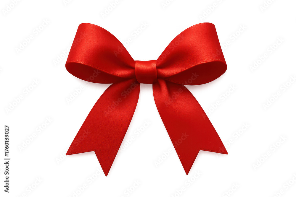 Fototapeta premium Red satin ribbon bow for gift wrapping, holiday celebration, birthday decoration, or luxurious present packaging