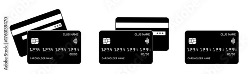 Silhouette of model Credit card icons. Credit and debit card icon set with front and back. Cred card Vector illustration for digital payment, cashless transfer and transaction (isolated)