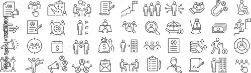 ベクターでモノクロの労務管理に関する線画アイコンセット
