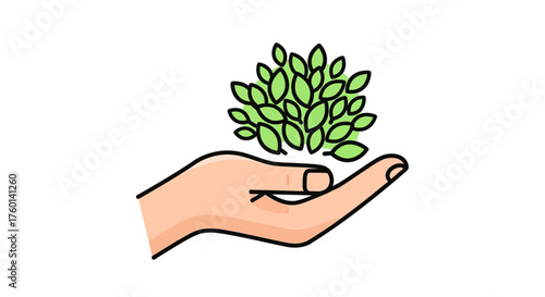 Hand holding leaves nurturing nature for sustainability environmental awareness and conservation projects promoting eco-friendly initiatives.
