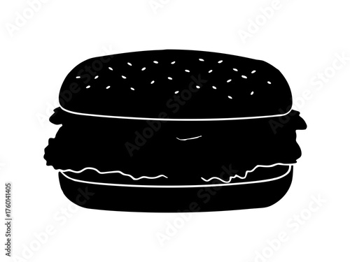 Delicious burger silhouette with sesame seeds on bun for fast food cravings