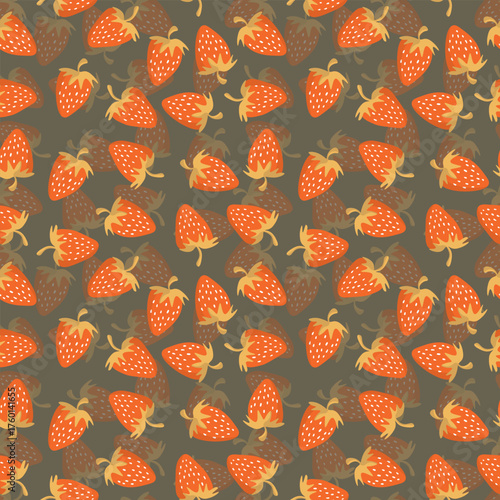 Seamless pattern with strawberry on color background. Natural delicious fresh ripe tasty fruit. Vector illustration for print, fabric, textile, banner, other design. Food concept.