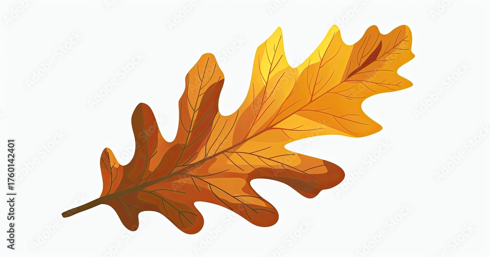 Obraz premium Golden oak leaf illustration, autumn themed decoration, isolated on white backdrop