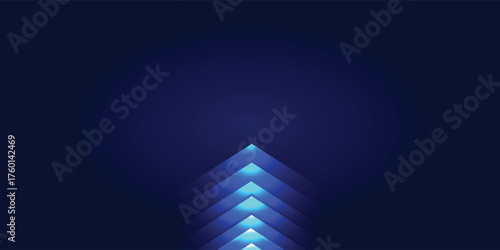 Abstract blue background with glowing arrows pointing upwards, representing progress and growth.