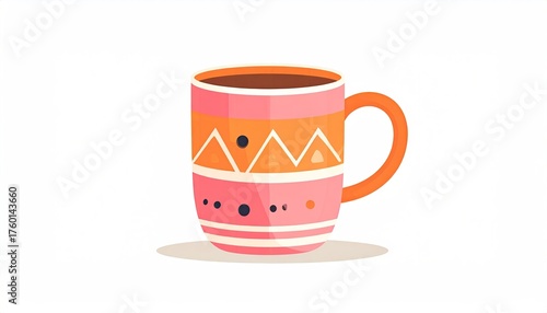 Patterned mug filled with liquid isolated on white background, for drink illustrations