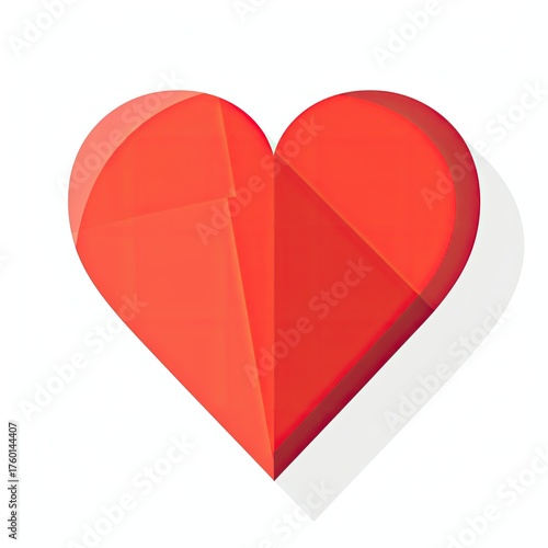 Red heart on white for love concept, graphic asset, with soft shadow background