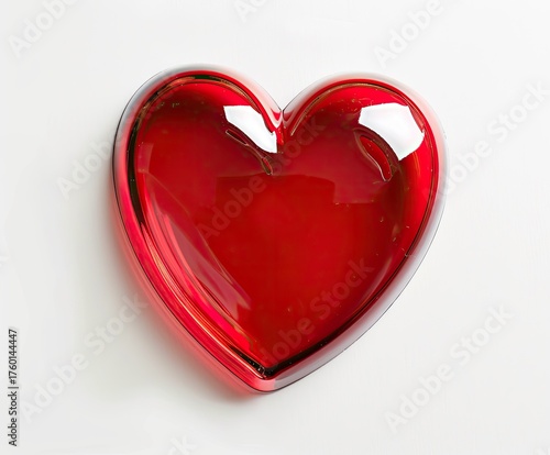 Red heart sits on white backdrop. Possible Valentine's Day card use. Simple