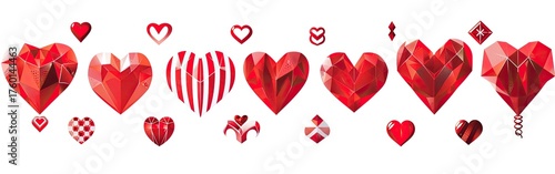 Red Hearts on White Background; Isolated, Graphics for love/wedding concepts