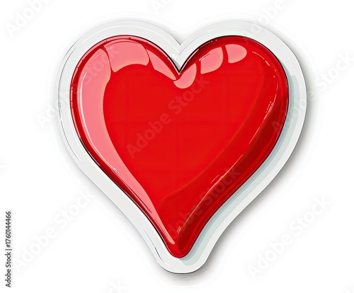 Red heart sticker isolated on white. Love symbol, design element, Valentine's Day
