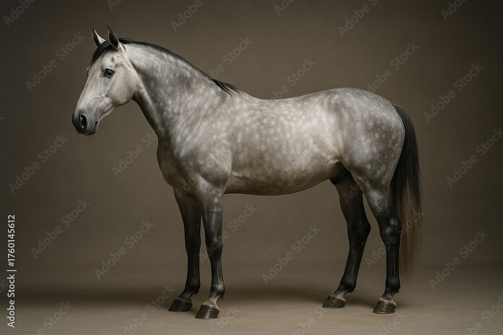 Obraz premium Graceful Silver Horse Standing in Studio with Soft Lighting