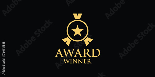 Gold award of winner medal abstract vector and logo design or template champions business icon of company identity symbol concept