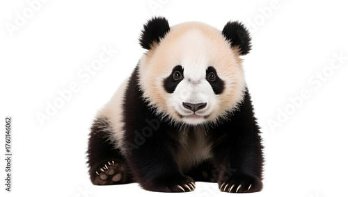 A cute baby panda sitting on a white background