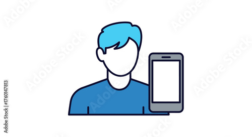 Man with phone showing blank screen perfect for app promotion or mobile technology presentation connecting people with communication solutions