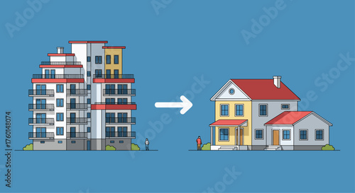 Dreaming of a simpler life leaving the city apartment for a cozy home in the suburbs with yard and community showing lifestyle change and aspirations