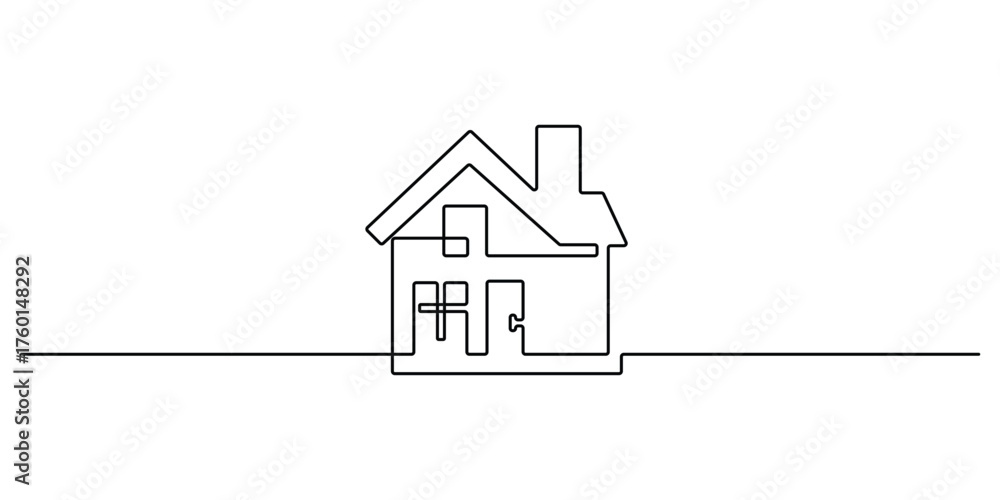 Fototapeta premium Home icon continuous one line drawing. Single line art home vector illustration