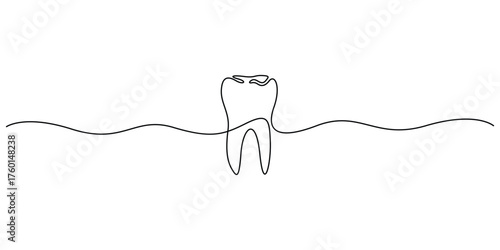 Continuous one line drawing of human teeth icon. Minimal outline teeth care concept vector illustration