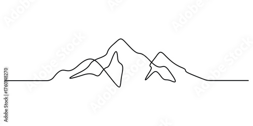 Continuous one line drawing of mountain landscape minimal outline vector illustration