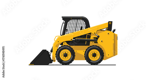 Powerful yellow skid steer loader ready for construction projects, offering versatile solutions for building, excavation, and landscaping needs
