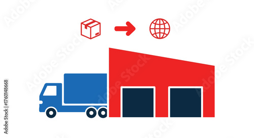 Streamlined global logistics solution delivering packages worldwide via efficient truck transport from warehouse to consumers, ensuring fast shipping