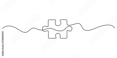 Puzzle icon vector illustration of continuous one line drawing. Single line conundrum icon vector background. Team work icon. Graphic illustration
