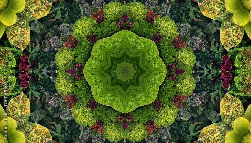 Flower garden background design. Abstract geometric vector seamless pattern. Green nature graphic banner.