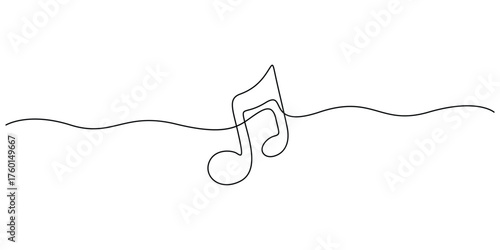 Simple continuous one line drawing of music notes. Minimalist line art outline treble clef music note vector illustration