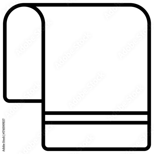Simple black line art illustration depicting a neatly folded textile towel, perfect as a clean graphic element for designs related to bathrooms, spa, or home hygiene services