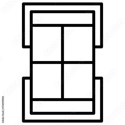 Outline illustration of a generic tennis court layout, perfect for sports-themed designs and graphic elements representing competitive athletic events