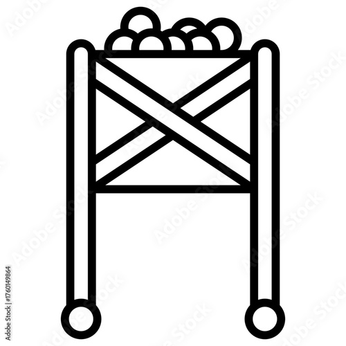Outline icon of an industrial bin or mining cart filled with bulk materials. Represents heavy cargo transport, resource extraction, and material handling in industrial and logistics applications