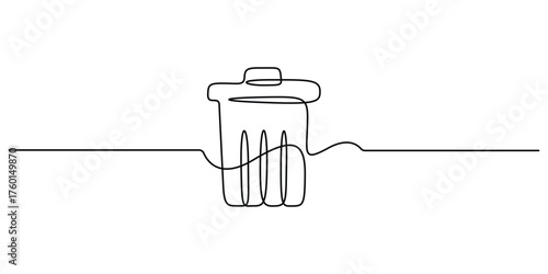 Continuous one line drawing of trash bin. Vector illustration