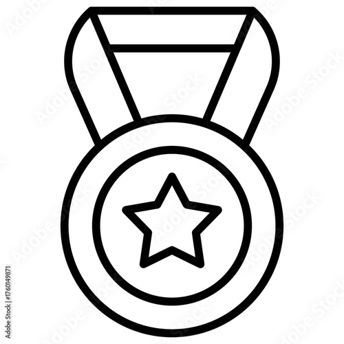 A vector graphic icon of a medal featuring a star within a circle, symbolizing achievement and recognition for excellence in various competitions