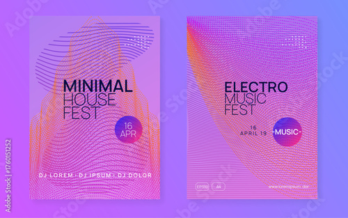 Party Flyer. Violet Dj Poster. Night Club Magazine. Electronic Disco Illustration. Blue Music Banner. Fest Concert Element. Trance Vector. Pink Party Flyer