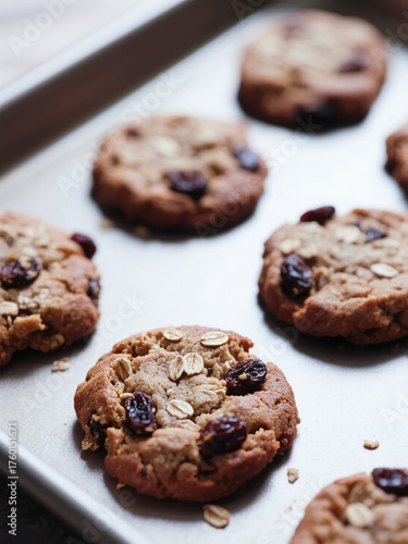 Wallpaper Mural Freshly baked oatmeal raisin cookies on a baking sheet Torontodigital.ca
