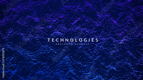 Abstract Wave Pattern With Dot. Blue And Purple Big Data Background For Ai Concept. Tech Sound Design.  Widescreen Warp In Bright Harmony Of Wire And System. Wavy Dots Noise Bg.