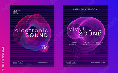Dance Magazine. Night Club Trance Graphic. Sound Banner. Pink Party Poster. Concert Invite. Violet Techno Event. Electronic Radio Illustration. Blue Dance Magazine