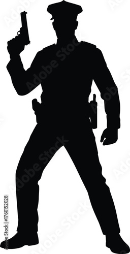 Police Officer with Gun Silhouette Vector Illustration