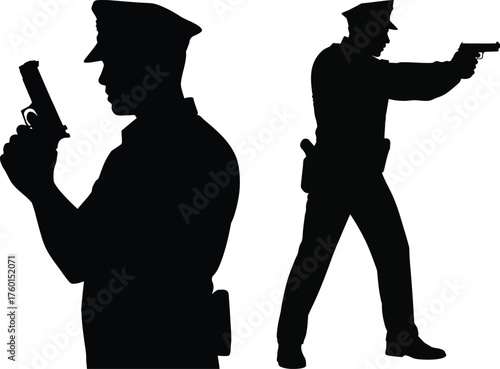 Silhouette of a Police Officers with Guns Vector