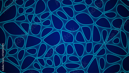 Blue Organic Cell Pattern With Neural Texture. Abstract Voronoi Network. Ai Bg With Neuron And Synapse Geometry. Cyber Grid And Mesh. Techno Background With Dynamic Lines And Curve. Biology Structure
