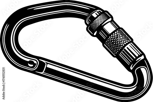 Metal Carabiner Icon: A detailed illustration of a robust metal carabiner, a symbol of secure fastening and versatility. A must-have tool for outdoor adventurers and safety-conscious individuals.