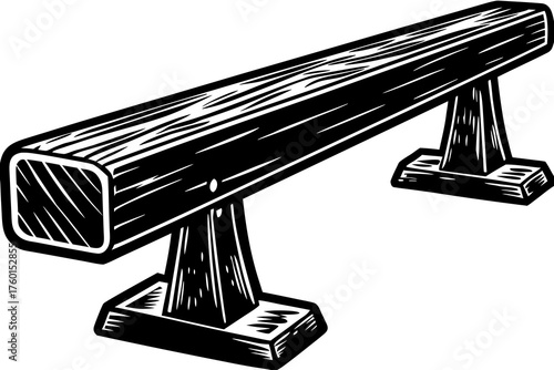 Balance Beam's Silhouette: A minimalist, high-contrast illustration of a balance beam, focusing on its essential form, perfect for projects needing a touch of athletic simplicity.